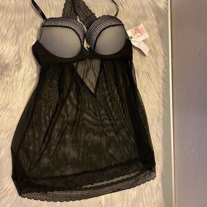 🆕 Jessica Simpson Black Lace Teddy with Push Up Bra Top